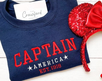 Captain America Est. 1918 bestickt Sweatshirt | Steve Rogers | Avenger Universe | Disney Park Bekleidung