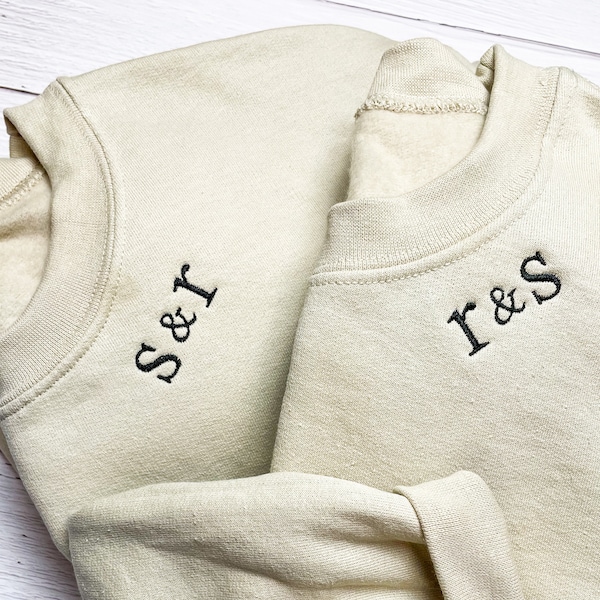 Collar Couple Embroidered Initial Monogram Sweatshirt