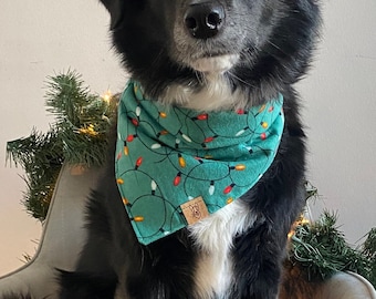 Christmas Lights Tie On Dog Bandana - Dog Holiday Card - Xmas Dog Bandana - Dog Mom Christmas Gift - Dog Dad Christmas Gift -Winter Pic Idea