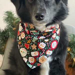 Santa&#39;s Cookies Dog Bandana - Christmas Dog Bandana Tie On Bandana -Dog Christmas Gift - Christmas Picture Bandana - Christmas Tree Bandana