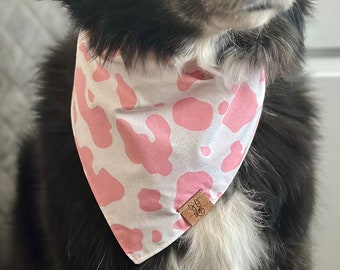 Pink Cow Print Tie On Dog Bandana - Girl Dog Birthday Bandana - Nashville Dog Bandana - Bachelorette Dog Bandana - Let's Go Girls Bandana