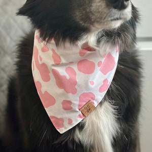 Pink Cow Print Tie On Dog Bandana Girl Dog Birthday Bandana Nashville Dog Bandana Bachelorette Dog Bandana Let's Go Girls Bandana image 1