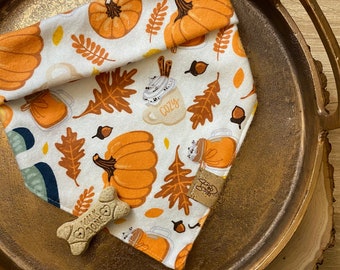 Pumpkin Spice Tie On Dog Bandana - Thanksgiving Dog Bandana - Fall Dog Bandana - Fall Photoshoot - Falling Leaf Dog Bandana - Apple Cider