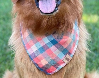 Summer Dog Bandana - Tie On Dog Bandana - Spring Dog Bandana - Dog Birthday - Summer Plaid