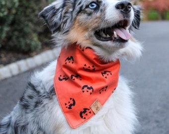 Pumpkin Halloween Tie On Dog Bandana - Fall Dog Bandana - Halloween Costume Idea - Carved Pumpkin Dog Bandana