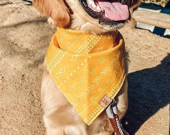 Aztec Dog Bandana - Yellow Tie On Dog Bandana - Trendy Dog Bandana - Modern Dog Bandana - Everyday Dog Bandana - Everyday Dog Bandana