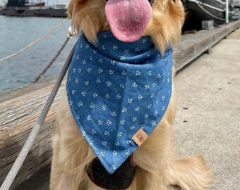 Anchor Dog Bandana - Boat Dog Bandana - Blue Anchors - Summer Dog Bandana - Tie On Dog Bandana - Nautical Boating Bandana