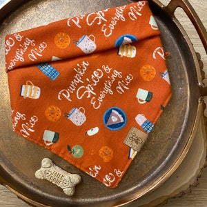 Pumpkin Spice Tie On Dog Bandana Thanksgiving Dog Bandana Fall Dog Bandana Pumpkin Dog Bandana Dog Mom/Dad Gift Pie Dog Bandana image 1