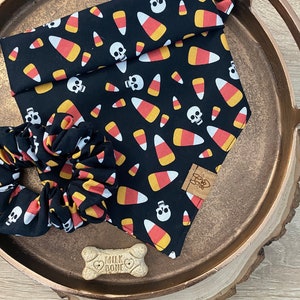 Candy Corn Tie On Dog Bandana Halloween Dog Bandana Skull Dog Bandana Fall Dog Bandana Candy Dog Bandana Dog Halloween Costume image 1