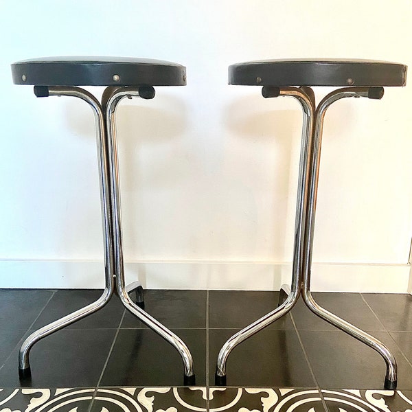 Vintage Brabantia Stool! Black skai lined