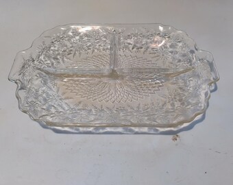 Plato de servir de Indiana Glass de la década de 1930, vidrio prensado.