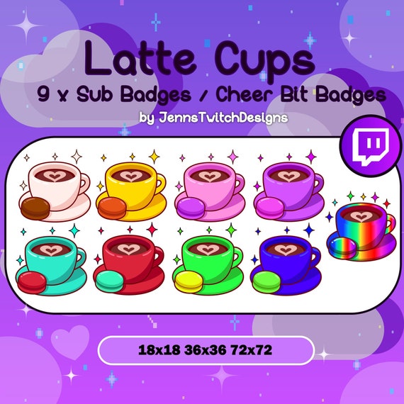 9 X Twitch Sub Badges Cheer Bit Badges Cafe Latte Cups Etsy 9 X Twitch Sub Badges Cheer Bit Badges Cafe Latte Cups Etsy