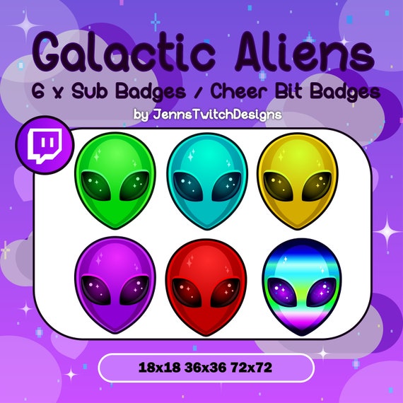 6 X Twitch Sub Badges Cheer Bit Badges Galactic Aliens Etsy