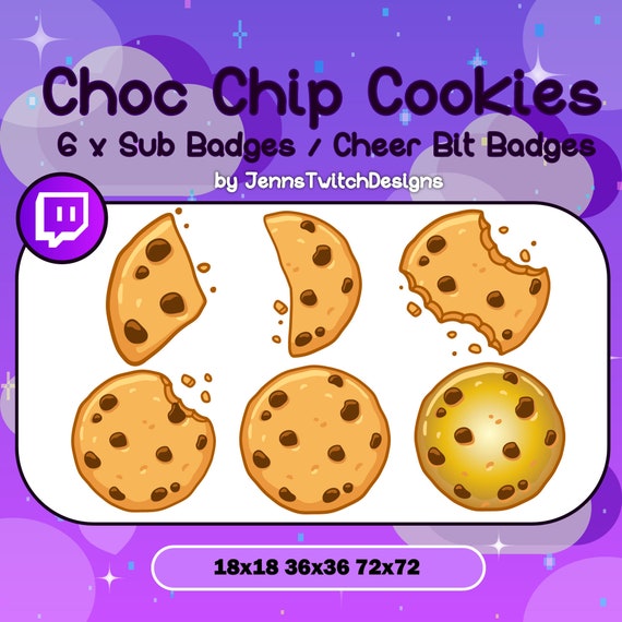 6 X Twitch Sub Badges Cheer Bit Badges Choc Chip Bitten Etsy