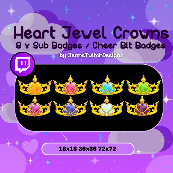 8 X Twitch Sub Badges Cheer Bit Badges Heart Jewel Crowns Etsy 8 X Twitch Sub Badges Cheer Bit Badges Heart Jewel Crowns Etsy