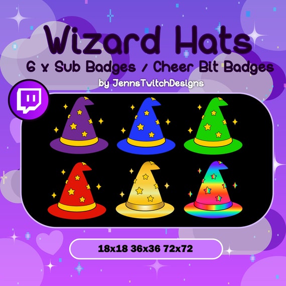 6 X Twitch Sub Badges Cheer Bit Badges Wizard Hats Etsy