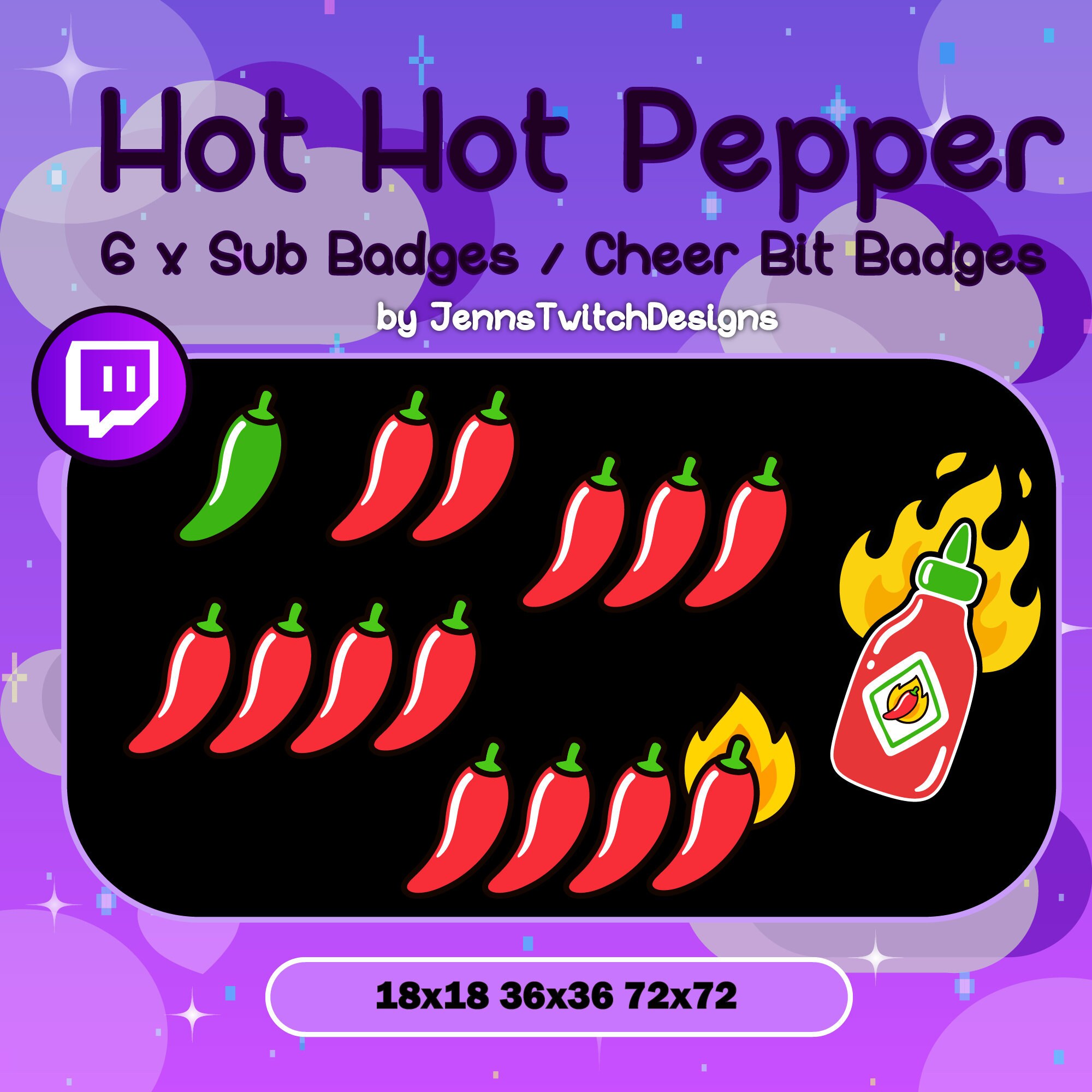 6 X Twitch Sub Badges Cheer Bit Badges Hot Hot Chili Etsy
