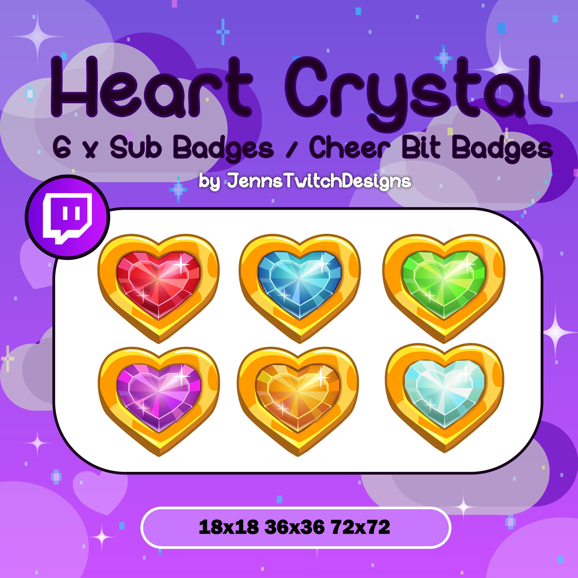 6 X Twitch Sub Badges Cheer Bit Badges Heart Crystals Etsy