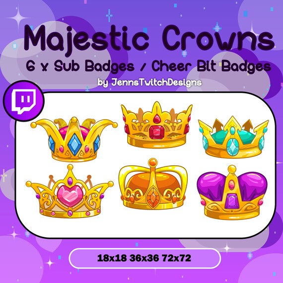 6 X Twitch Sub Badges Cheer Bit Badges Majestic Crowns Etsy 6 X Twitch Sub Badges Cheer Bit Badges Majestic Crowns Etsy