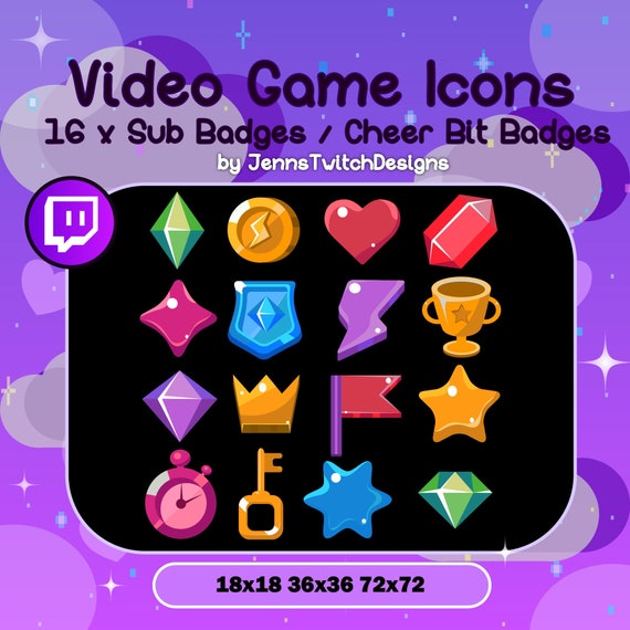 16 X Twitch Cheer Bit Badges Video Game Icons Etsy