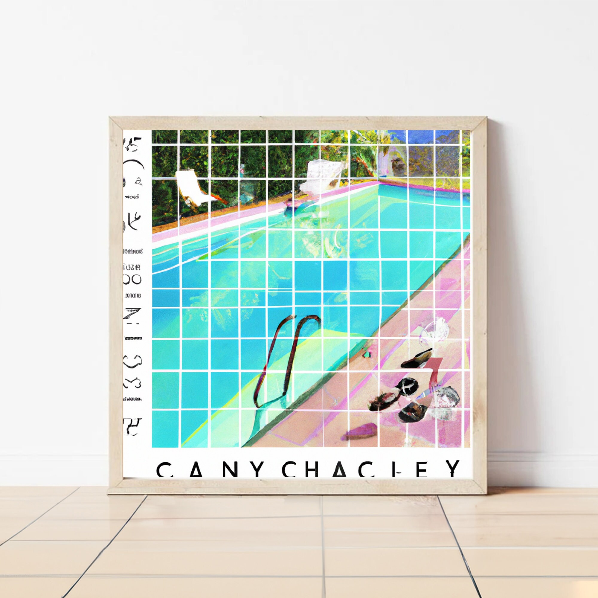Swimming Pool Ai-generated Printable Wall Art, Set of 9 Square