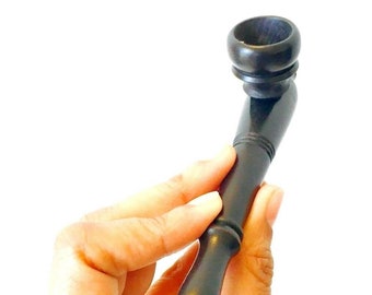 Hand Carved Ebony Wood Tobacco Pipe - 5 inch, Detachable Bowl