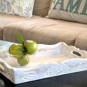 Rustic Farmhouse Tray Decorative tray Vintage Antique Handcarved Soild Wood Tray, kitchen decor Ottoman tray 15 inch X 10 inch