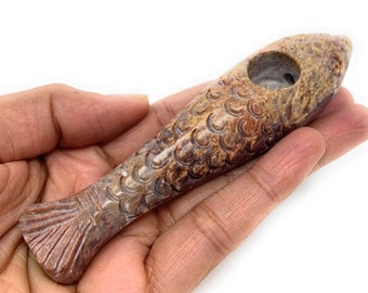 4 inch long Hand carved Fish shaped Stone Tobacco Pipe Stone Bowl - High Quality Elegant Pocket Tobacco Pipe
