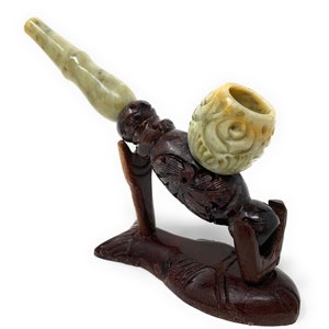 Handmade Heavy duty Precisely Carved 6.5 inch long stem Round Bowl Stone Bowl  Tobacco Pipe- Detachable round deep Bowl