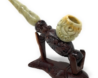 Handmade Carved Stone Tobacco Pipe - Detachable Bowl, 6.5 Inch