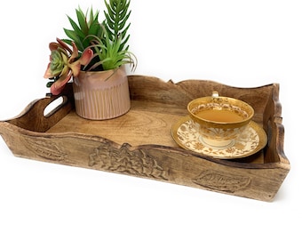 Rustic Rectangle Farmhouse Tray Decorative tray Hand Carved Soild Wood Antique handcrafted tray Ottoman Rectangle Tray 15 inch x 11 inch