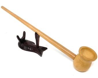 Matchpipe Handarved Oak color 11 inches Long Stem Churchwarden Tobacco Pipe Detachable Deep Bowl