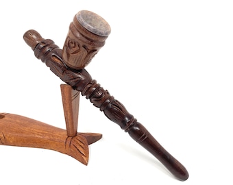 Handcrafted Wooden Tobacco Pipe with Stone Bowl, Detachable Design