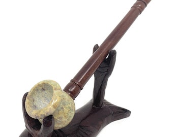 Handmade 6" Smoking Pipe: Ebony Stem, Marble Stone Bowl