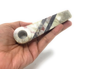 Hand Carved Gemstone Pocket Smoking Pipe - 4 inch Long Stem