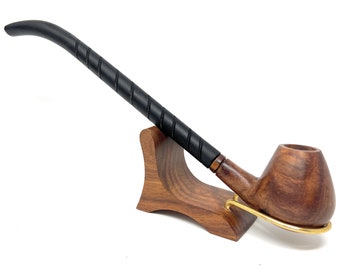 Handcrafted Pearwood Churchwarden Pipe: Extra Long Stem, 10 inch