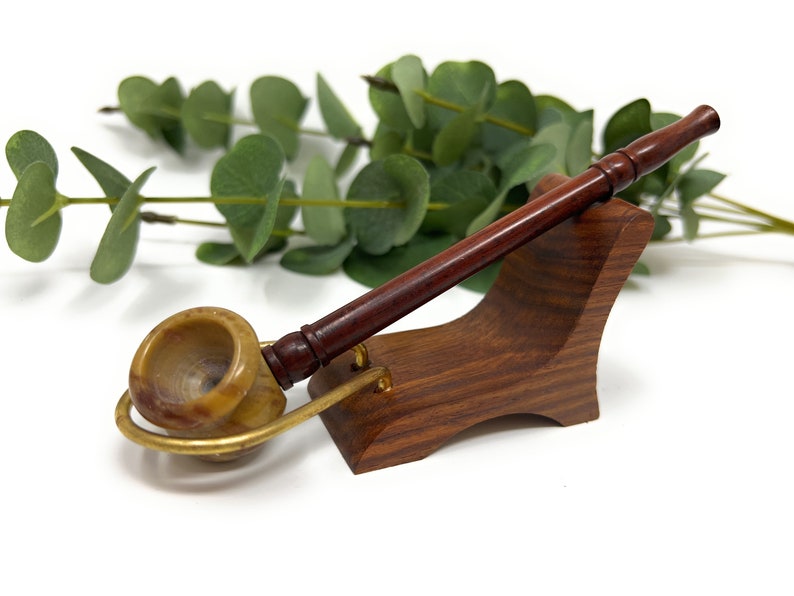 Hand Made 6 Inch Spade Stone Bowl Wood Smoking Pipe Ebony Stem Etsy