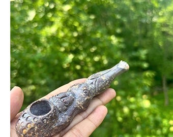 Handmade Mermaid Stone Tobacco Pipe, 5 inch Carved
