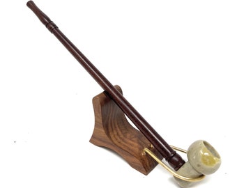 11" Handmade Super Long Gandalf Shaped Churchwarden Hobbit Pearwood Tobacco Smoking Pipe with round Stone Bowl Detachable