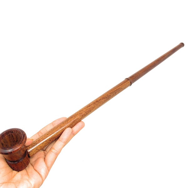 Extra long 17" inches Long Handcrafted Churchwarden Pear Wood Hobbit Pipe Gandalf Wizard Pipe Long Stem Wooden Tobacco Pipe with Deep Bowl