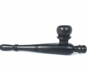 Black Ebony Wood Match Pipe - Handmade, Deep Bowl (5 inch)