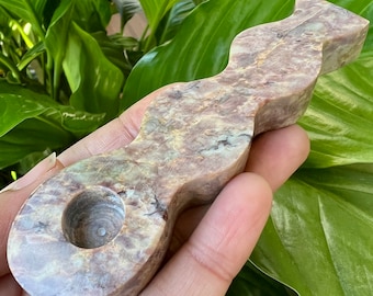Hand Carved Spiral Stone Tobacco Pipe - Elegant Pocket Pipe (4 inch)