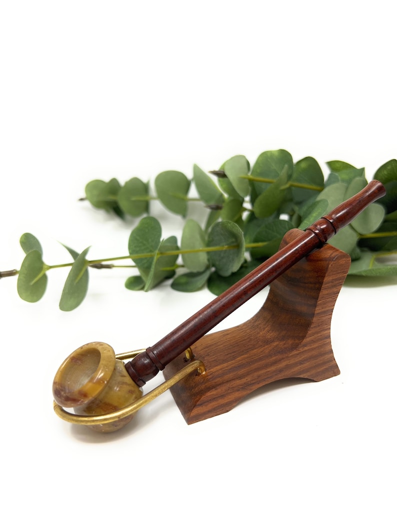 Hand Made 6 Inch Spade Stone Bowl Wood Smoking Pipe Ebony Stem Etsy