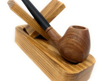 Handcarved Walnut Wood Ashtray & Tobacco Pipe Stand