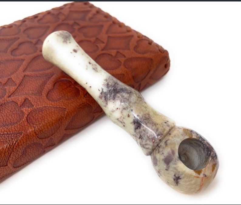 Hand Carved 4 inch long Scoop bowl Stone Smoking Pipe Onyx Marble Stone Pocket Tobacco Pipe 