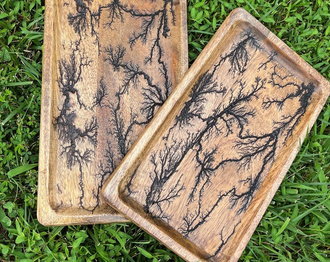 Fractal Burned Wood Valet Tray: Nightstand Organizer (11x7 inch) heavy duty