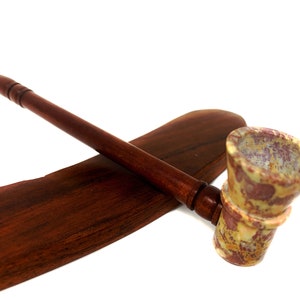 Handmade 6 inch long Stone Wood Tobacco Pipe Ebony Stem, detachable Bowl Cone Pipe