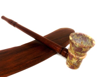Pipe à tabac en pierre faite main de 15 cm de long, tige en ébène, pipe conique amovible