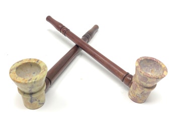 Handmade Tobacco Pipe Set – Wood & Ebony, 6-Inch Pipes