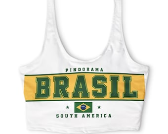Brasil Football Stripe Sports Bra | Brazil Flag, South America Athletic Top